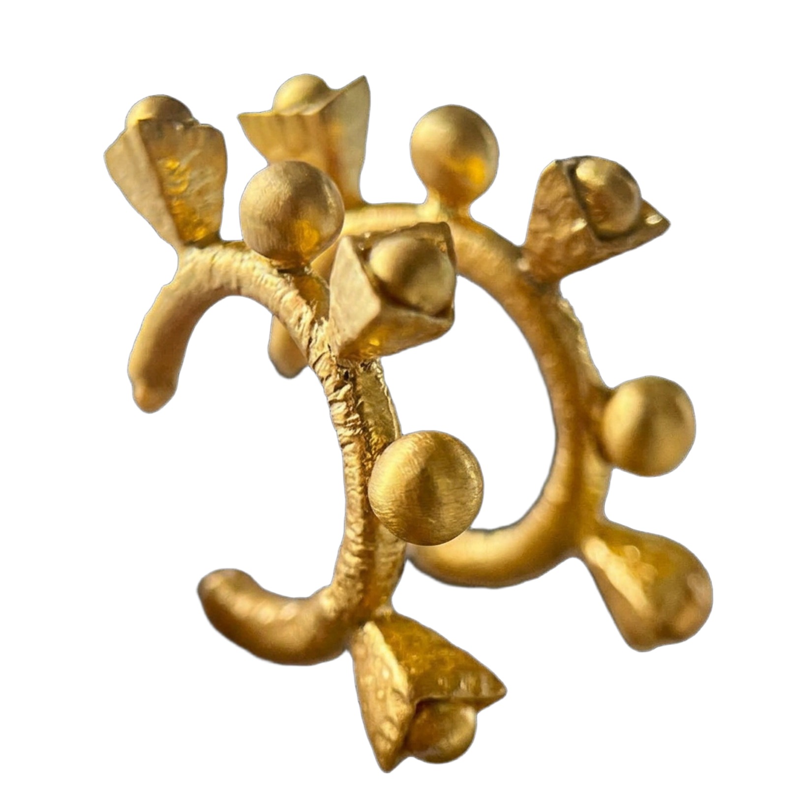 Etched Earrings — gold hoop earrings crowned with cast spikes and bobbles